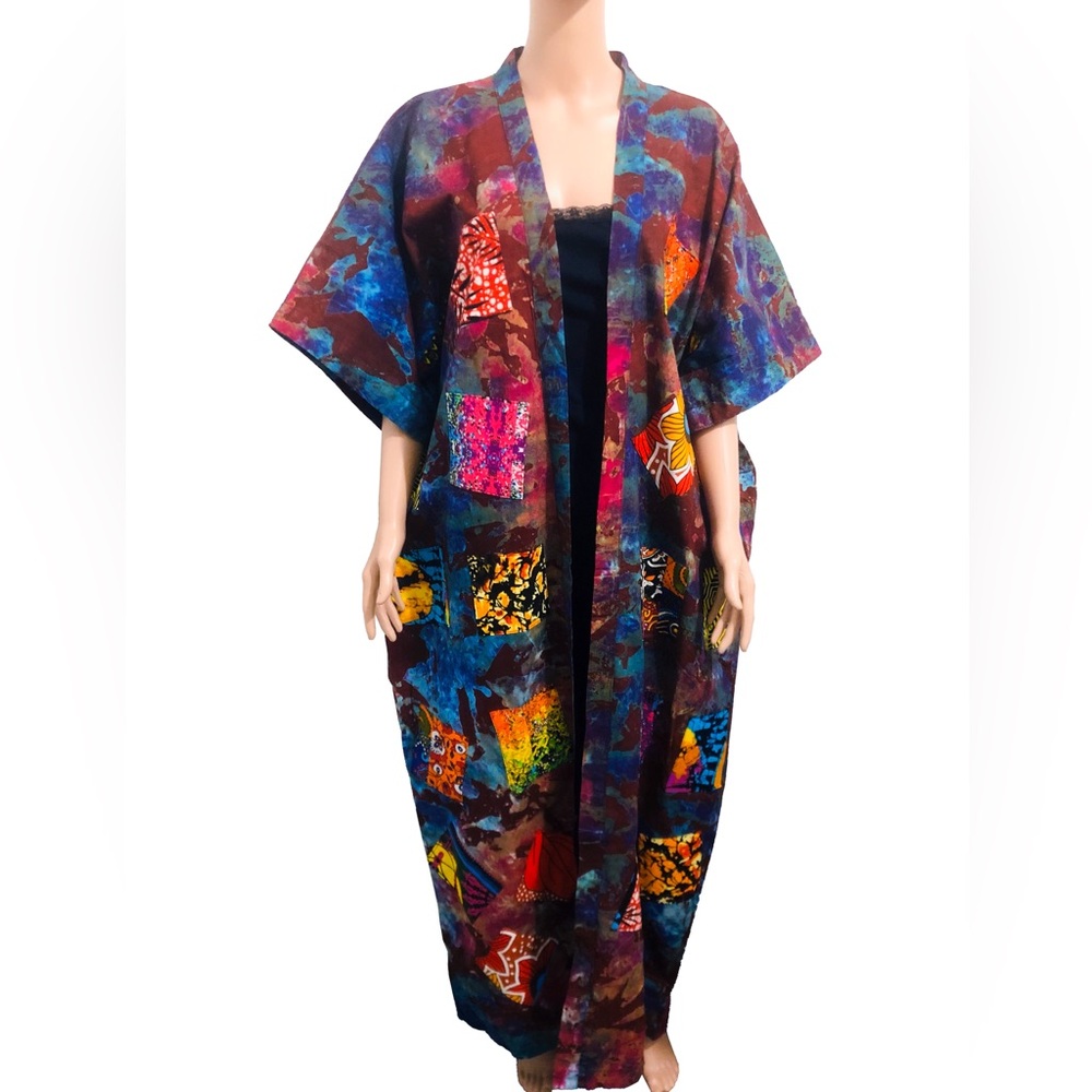 Vibrant Batik Front Patchwork Kimono - image 1